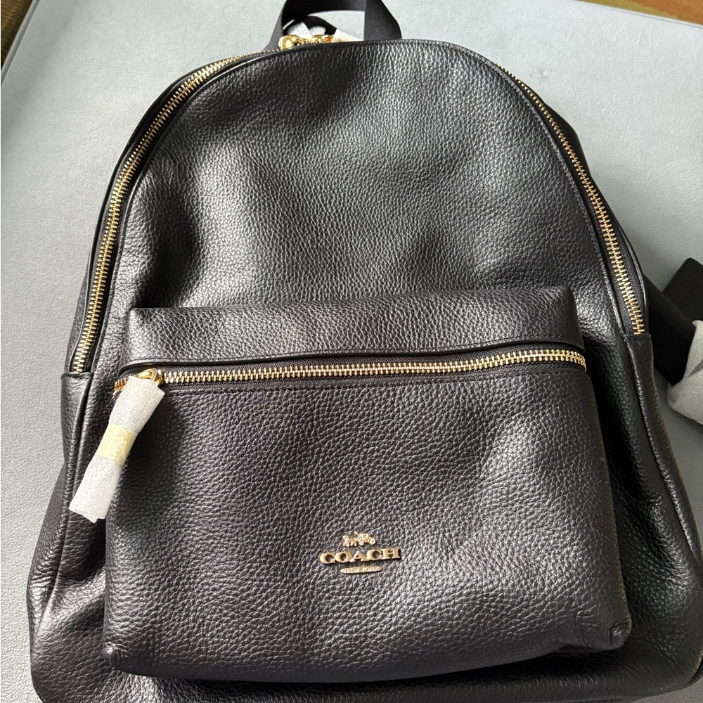 Coach NWT Black Pebbled Leather Charlie Backpack